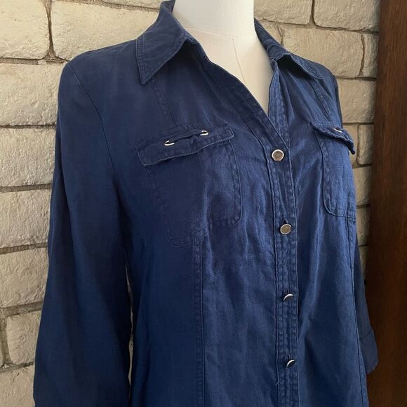 JM Collection Deep Blue Button-Down Shirt - Picture 2 of 6